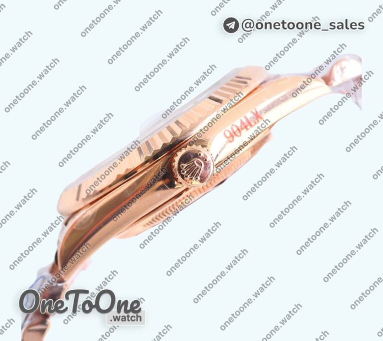 Реплика часов Rolex DayDate 40 Rose gold Top-tier Копия один в один 904L Steel Brown Dial Roman Marker on President Bracelet V5 (Увеличенный вес)