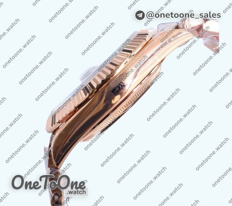 Реплика часов Rolex DayDate 40 Rose gold Top-tier Копия один в один 904L Steel Brown Dial Roman Marker on President Bracelet V5 (Увеличенный вес)