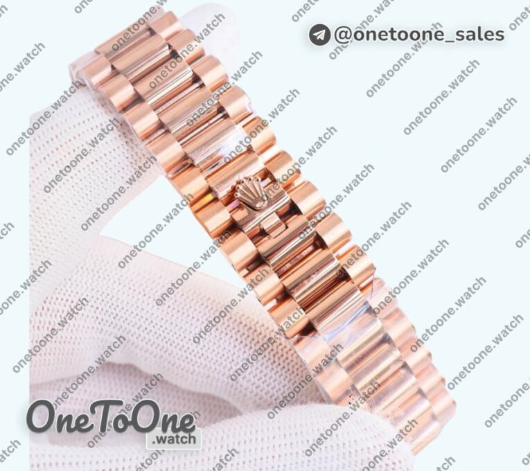 Реплика часов Rolex DayDate 40 Rose gold Top-tier Копия один в один 904L Steel Brown Dial Roman Marker on President Bracelet V5 (Увеличенный вес)