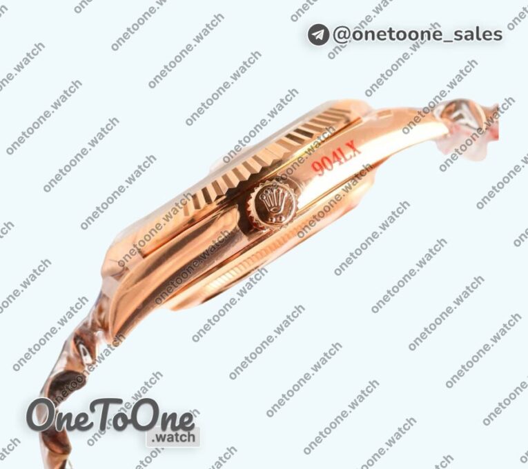 Реплика часов Rolex DayDate 40 Rose gold Top-tier Копия один в один 904L Steel Rose gold Dial Crystal Marker on President Bracelet V5 (Увеличенный вес)
