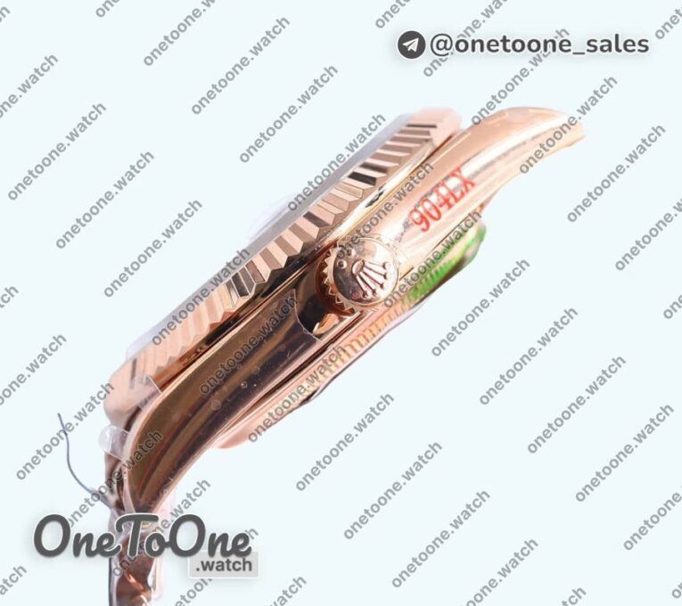 Реплика часов Rolex DayDate 40 Rose gold Top-tier Копия один в один 904L Steel Meteorite Dial Crystal Marker on President Bracelet V5 (Увеличенный вес)
