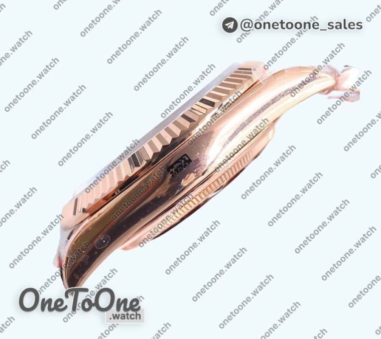 Реплика часов Rolex DayDate 40 Rose gold Top-tier Копия один в один 904L Steel Meteorite Dial Crystal Marker on President Bracelet V5 (Увеличенный вес)