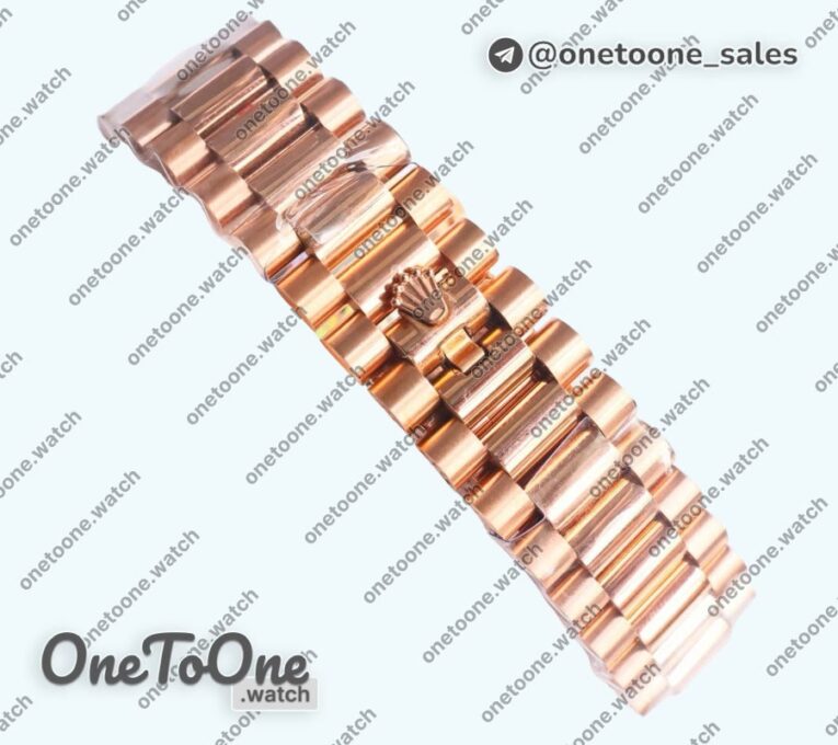 Реплика часов Rolex DayDate 40 Rose gold Top-tier Копия один в один 904L Steel Meteorite Dial Crystal Marker on President Bracelet V5 (Увеличенный вес)