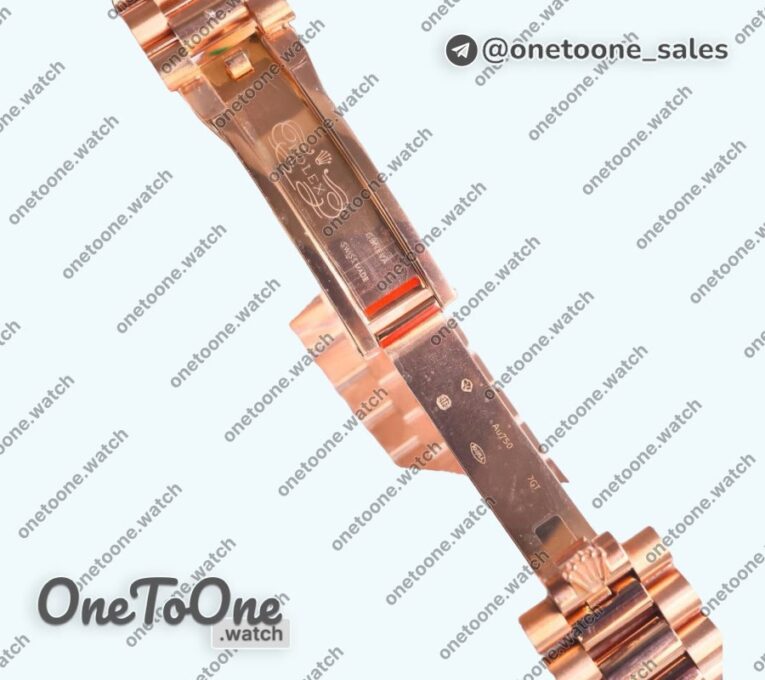 Реплика часов Rolex DayDate 40 Rose gold Top-tier Копия один в один 904L Steel Meteorite Dial Crystal Marker on President Bracelet V5 (Увеличенный вес)