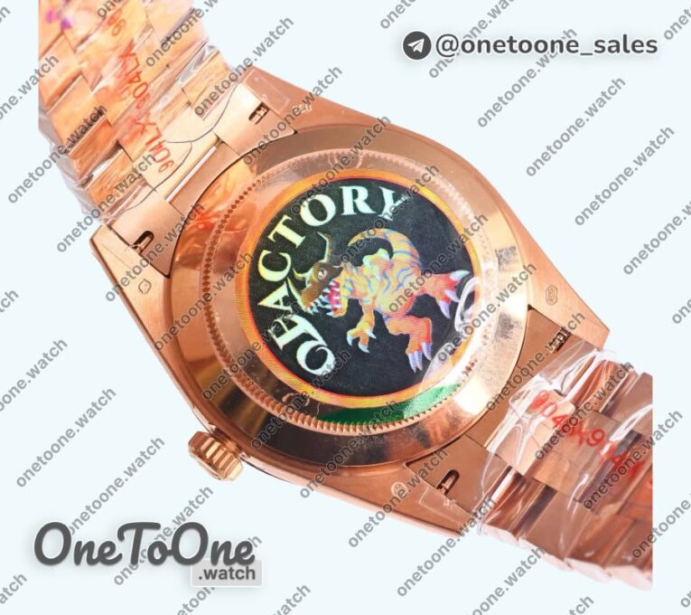 Реплика часов Rolex DayDate 40 Rose gold Top-tier Копия один в один 904L Steel Meteorite Dial Crystal Marker on President Bracelet V5 (Увеличенный вес)