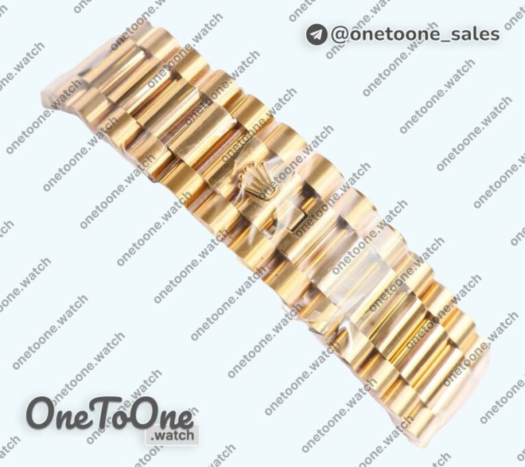 Реплика часов Rolex DayDate 40 Yellow gold Top-tier Копия один в один 904L Steel White Dial Roman Marker on President Bracelet V5 (Увеличенный вес)