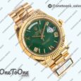 Реплика часов Rolex DayDate 40 Yellow gold Top-tier Копия один в один 904L Steel Green Dial Roman Marker on President Bracelet V5 (Увеличенный вес)