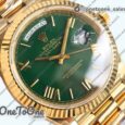 Реплика часов Rolex DayDate 40 Yellow gold Top-tier Копия один в один 904L Steel Green Dial Roman Marker on President Bracelet V5 (Увеличенный вес)