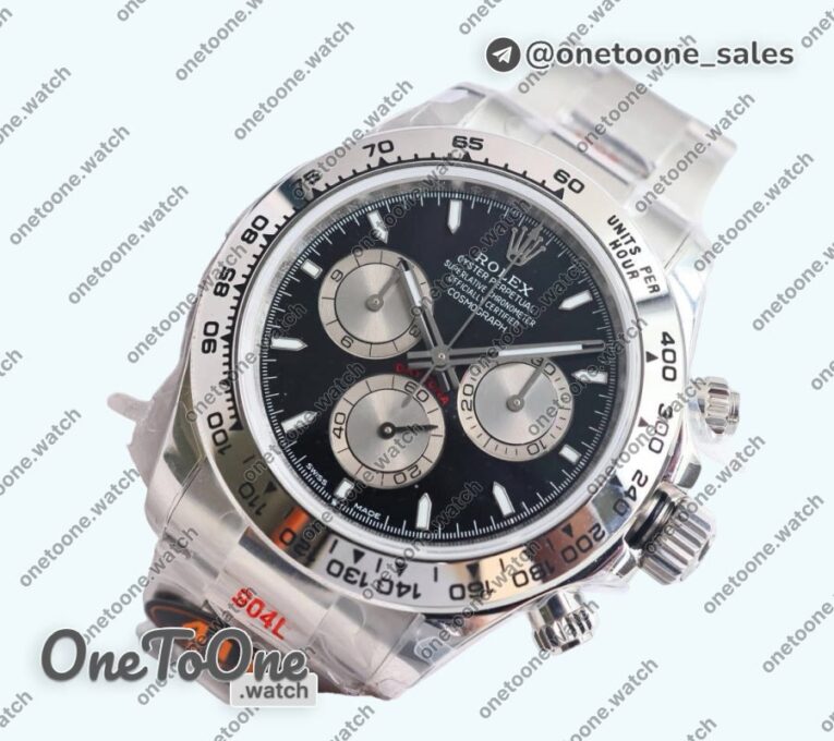 Реплика часов Rolex Daytona 126509 Top-tier Копия один в один Black/Silver Dial on Stainless steel Bracelet (Увеличенный вес)