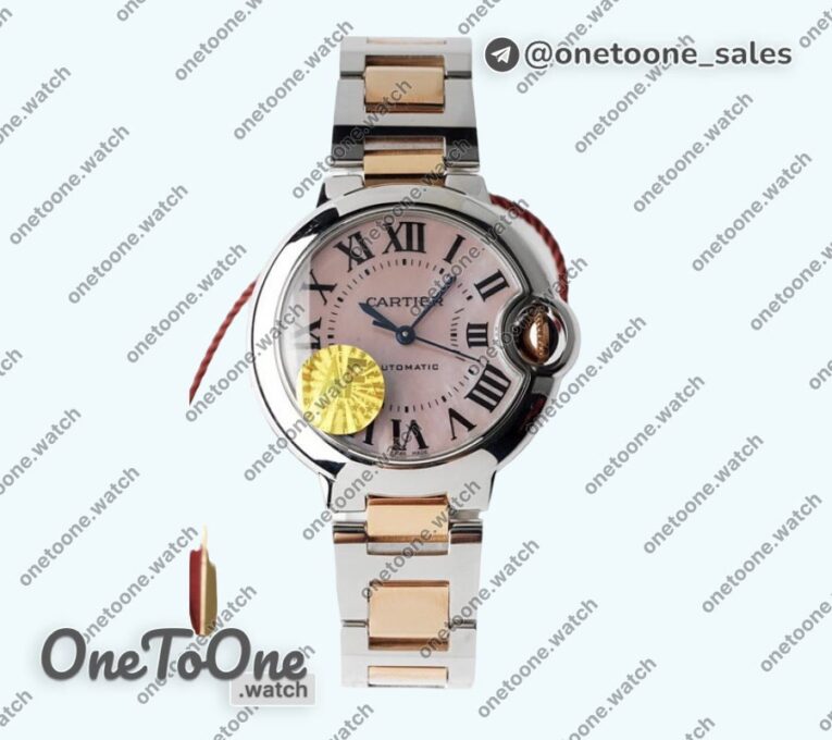 Реплика часов Cartier Ballon Bleu 33mm Stainless steel/Rose gold Top-tier Копия один в один MOP Dial Stainless steel Bracelet