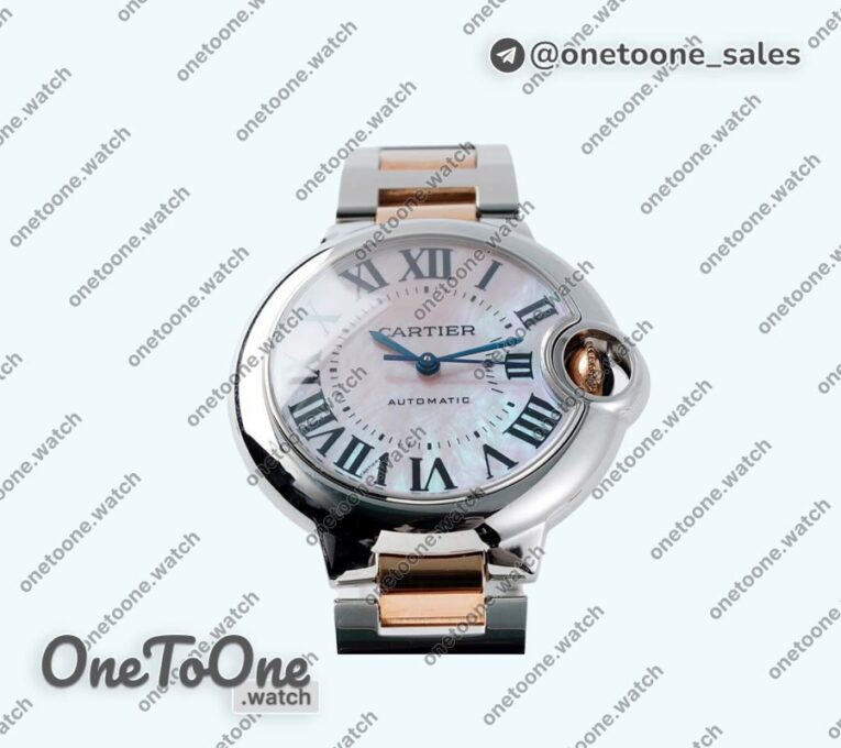 Реплика часов Cartier Ballon Bleu 33mm Stainless steel/Rose gold Top-tier Копия один в один MOP Dial Stainless steel Bracelet