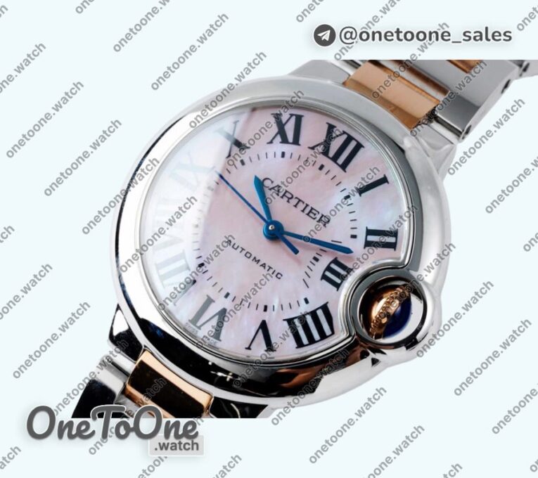Реплика часов Cartier Ballon Bleu 33mm Stainless steel/Rose gold Top-tier Копия один в один MOP Dial Stainless steel Bracelet