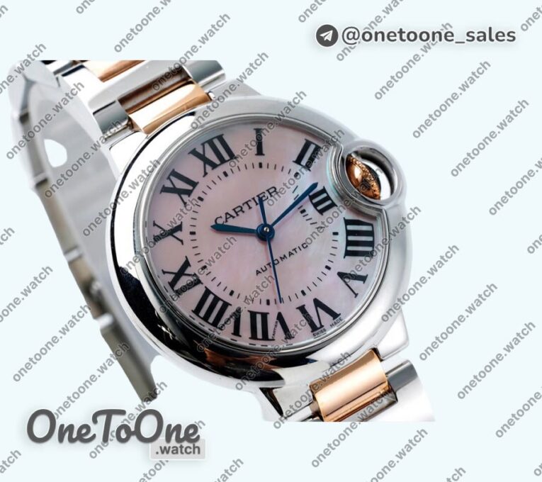 Реплика часов Cartier Ballon Bleu 33mm Stainless steel/Rose gold Top-tier Копия один в один MOP Dial Stainless steel Bracelet