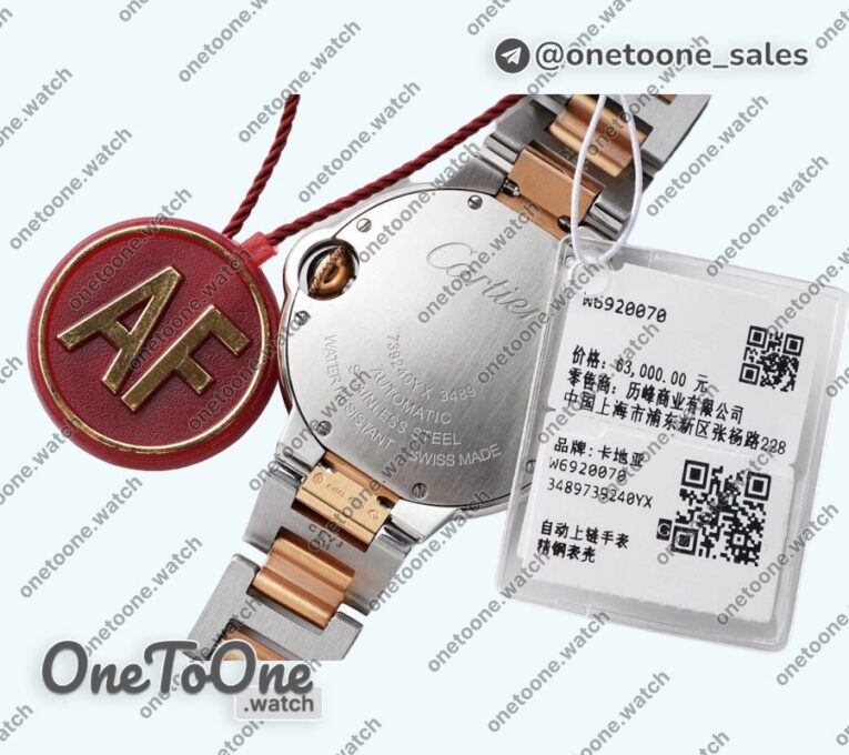 Реплика часов Cartier Ballon Bleu 33mm Stainless steel/Rose gold Top-tier Копия один в один MOP Dial Stainless steel Bracelet