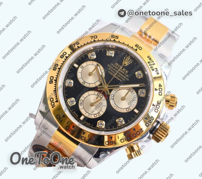 Реплика часов Rolex Daytona 126503 Top-tier Копия один в один Black/Yellow gold Dial Diamonds Marker on Stainless steel/Yellow gold Braclet (Увеличенный вес)