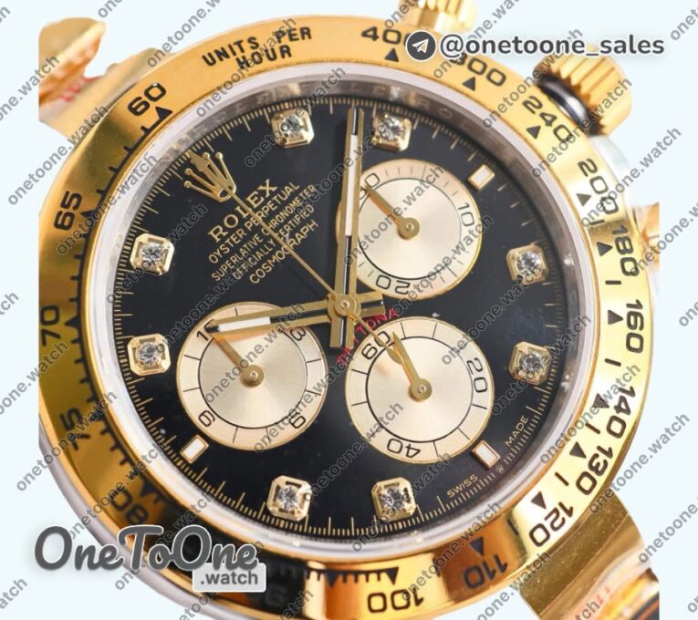 Реплика часов Rolex Daytona 126503 Top-tier Копия один в один Black/Yellow gold Dial Diamonds Marker on Stainless steel/Yellow gold Braclet (Увеличенный вес)