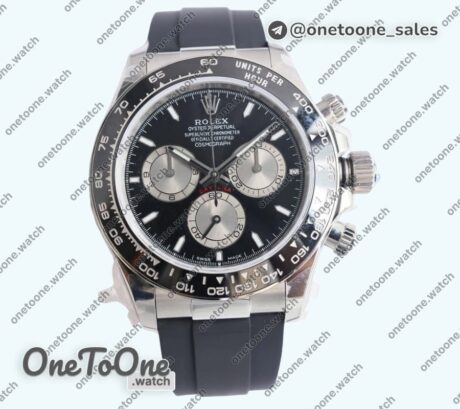 Реплика часов Rolex Daytona 126519 Stainless steel Top-tier Копия один в один Black/Silver Dial on Oysterflex Rubber Strap (Увеличенный вес)