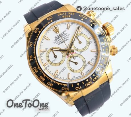 Реплика часов Rolex Daytona 126518 Yellow gold Top-tier Копия один в один White Dial on Oysterflex Rubber Strap (Увеличенный вес)