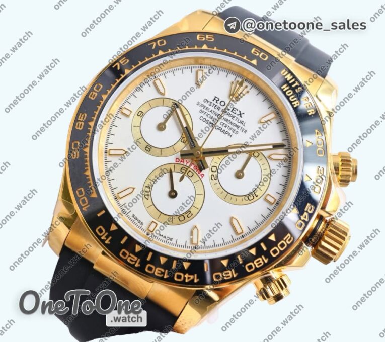 Реплика часов Rolex Daytona 126518 Yellow gold Top-tier Копия один в один White Dial on Oysterflex Rubber Strap (Увеличенный вес)