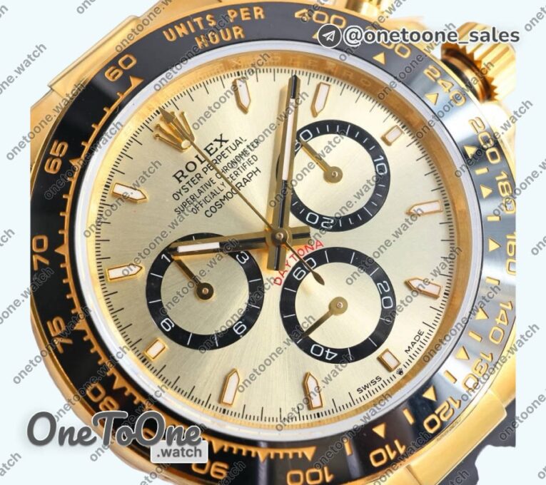 Реплика часов Rolex Daytona 126518 Yellow gold Top-tier Копия один в один Gold Dial on Oysterflex Rubber Strap (Увеличенный вес)