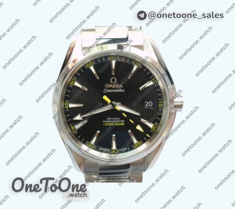 Реплика часов Omega Aqua Terra 150M Stainless steel Top-tier Копия один в один Black Textured Dial Yellow Number on Stainless steel Bracelet