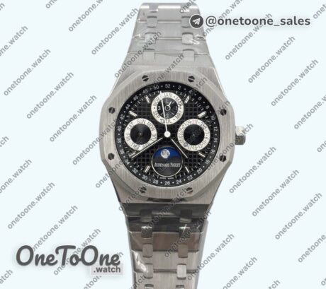Реплика часов Audemars Piguet Royal Oak 41mm Complicated 26574 Stainless steel Top-tier Копия один в один Black/Silver Dial on Stainless steel Bracelet