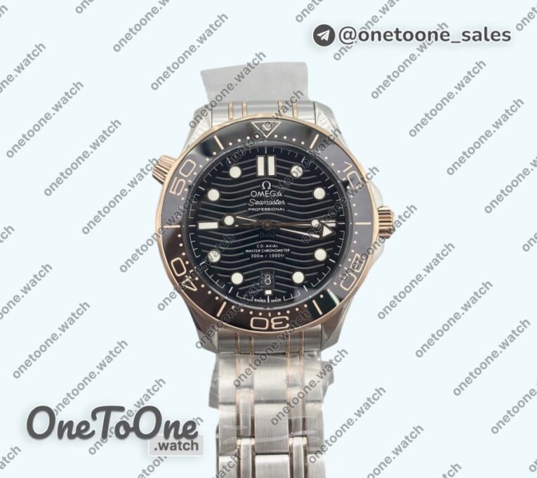 Реплика часов Omega Seamaster Diver 300M Rose gold/Stainless steel Ceramic Bezel Top-tier Копия один в один Black Dial on Bracelet J