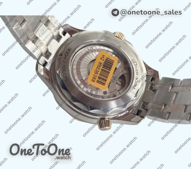 Реплика часов Omega Seamaster Diver 300M Rose gold/Stainless steel Ceramic Bezel Top-tier Копия один в один Black Dial on Bracelet J