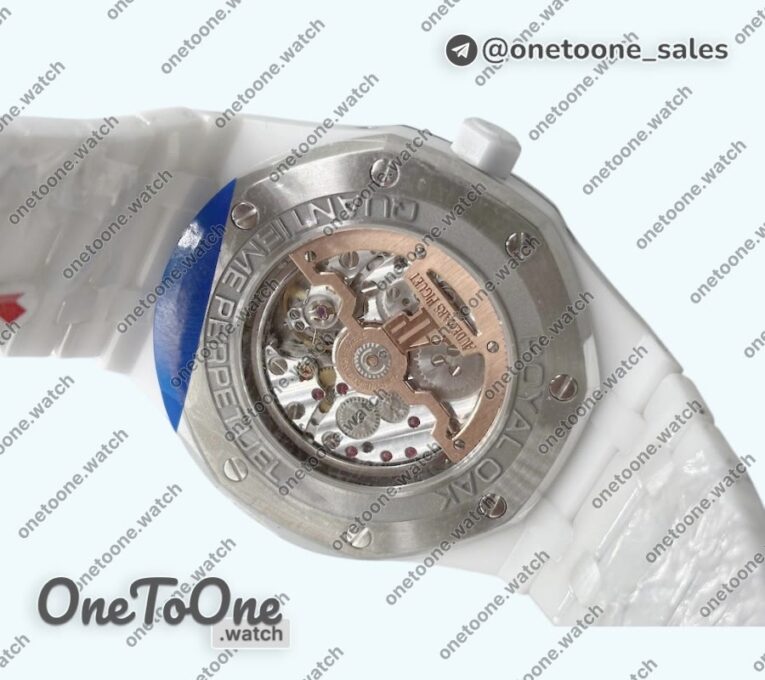 Реплика часов Audemars Piguet Royal Oak Perpetual 26579CE White Ceramic Case Blue Dial Bracelet