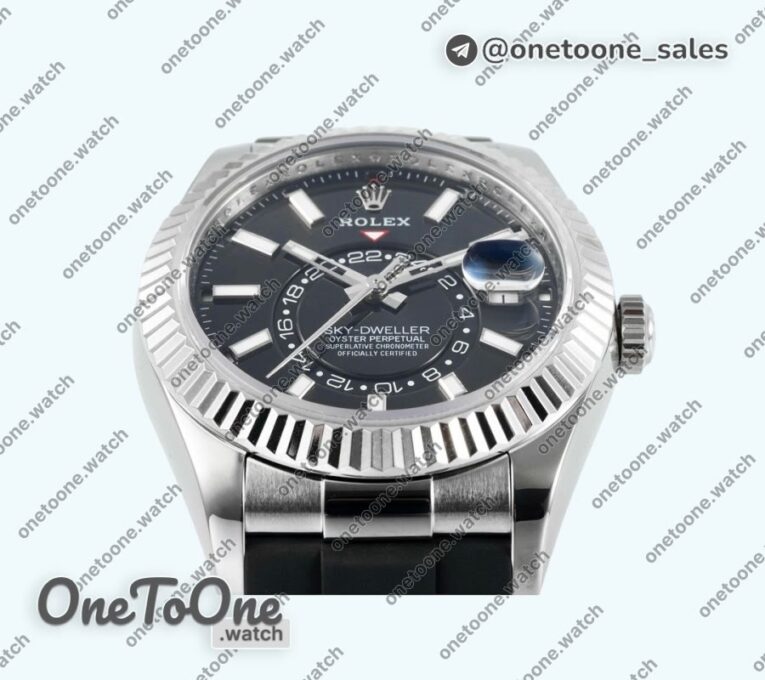 Реплика часов Rolex Sky-Dweller 336239 Увеличенный вес Top-tier Копия один в один Black Dial on Oysterflex Rubber Strap Asian 2824