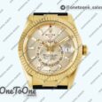Реплика часов Rolex Sky-Dweller 336238 Увеличенный вес Yellow gold Top-tier Копия один в один Gold Dial On Oysterflex Rubber Strap Asian 2824