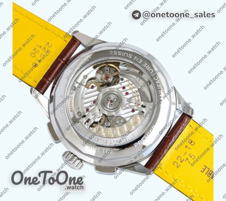 Реплика часов Breitling Premier B01 Chronograph 42mm Stainless steel Brown Number Dial Leather Strap BLS