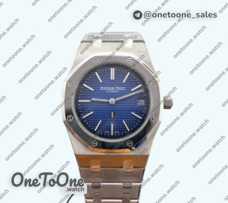 Реплика часов Audemars Piguet Royal Oak 15202 39mm Titanium Top-tier Копия один в один Blue Textured Dial on Stainless steel Bracelet