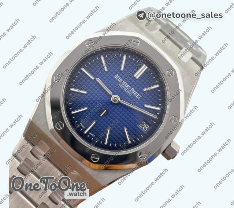 Реплика часов Audemars Piguet Royal Oak 15202 39mm Titanium Top-tier Копия один в один Blue Textured Dial on Stainless steel Bracelet