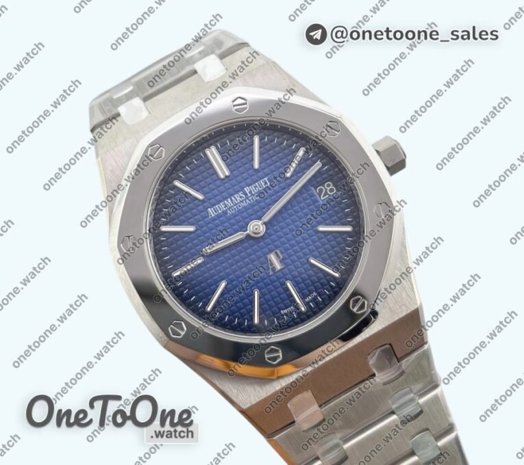 Реплика часов Audemars Piguet Royal Oak 15202 39mm Titanium Top-tier Копия один в один Blue Textured Dial on Stainless steel Bracelet