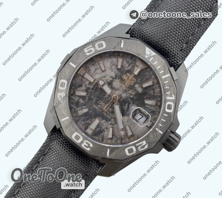 Реплика часов Tag Heuer Aquaracer Calibre 5 PVD 41mm Top-tier Копия один в один Carbon/Gold Dial on Black Nylon Strap T SW200