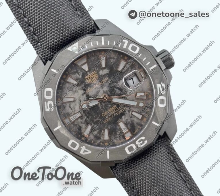 Реплика часов Tag Heuer Aquaracer Calibre 5 PVD 41mm Top-tier Копия один в один Carbon/Gold Dial on Black Nylon Strap T SW200