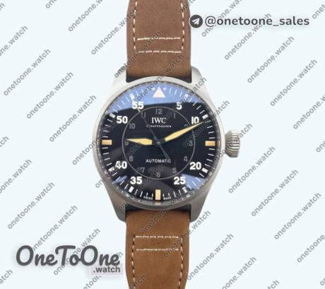 Реплика часов Iwc Big Pilot IW329701 Ti Top-tier Копия один в один Black Dial on Brown Leather Strap M+F SEIKO 8N-24