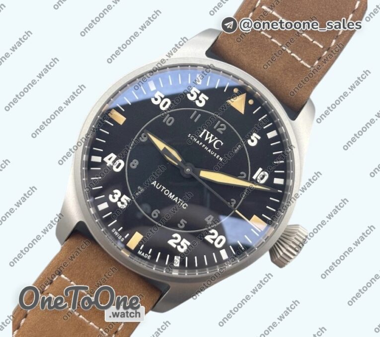Реплика часов Iwc Big Pilot IW329701 Ti Top-tier Копия один в один Black Dial on Brown Leather Strap M+F SEIKO 8N-24