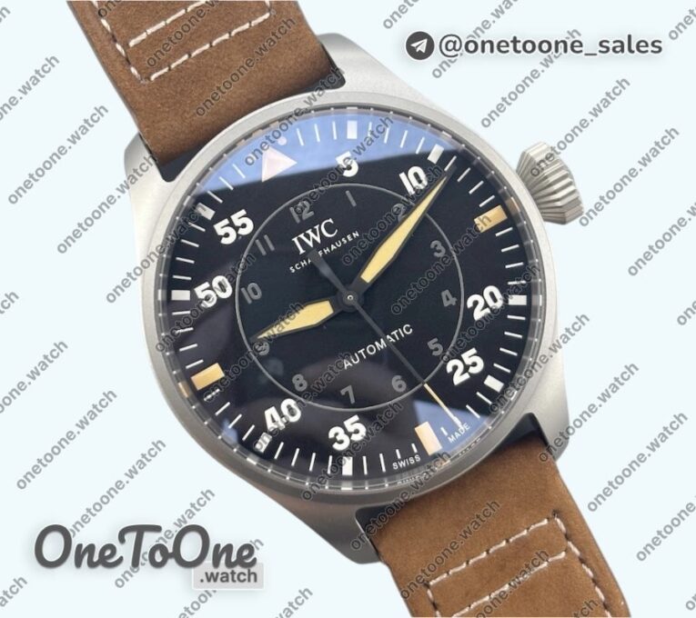 Реплика часов Iwc Big Pilot IW329701 Ti Top-tier Копия один в один Black Dial on Brown Leather Strap M+F SEIKO 8N-24