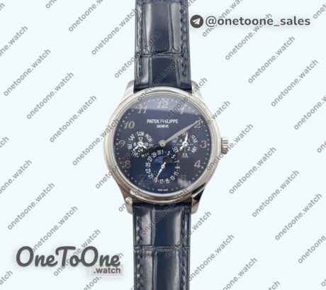 Реплика часов Patek Philippe Perpetual Calendar 5140 Stainless steel Top-tier Копия один в один Blue Numeral Dial on Blue Leather Strap 3KF