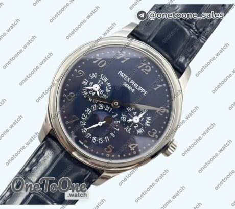 Реплика часов Patek Philippe Perpetual Calendar 5140 Stainless steel Top-tier Копия один в один Blue Numeral Dial on Blue Leather Strap 3KF