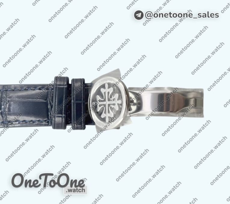 Реплика часов Patek Philippe Perpetual Calendar 5140 Stainless steel Top-tier Копия один в один Blue Numeral Dial on Blue Leather Strap 3KF