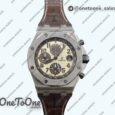 Реплика часов Audemars Piguet Royal Oak Offshore 42mm 2014 Safari Stainless steel Top-tier Копия один в один Cream Dial On Brown Leather Strap TKF