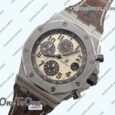 Реплика часов Audemars Piguet Royal Oak Offshore 42mm 2014 Safari Stainless steel Top-tier Копия один в один Cream Dial On Brown Leather Strap TKF