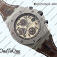 Реплика часов Audemars Piguet Royal Oak Offshore 42mm 2014 Safari Stainless steel Top-tier Копия один в один Cream Dial On Brown Leather Strap TKF