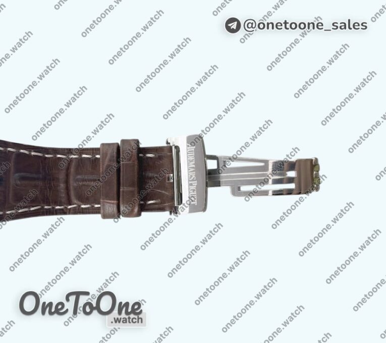 Реплика часов Audemars Piguet Royal Oak Offshore 42mm 2014 Safari Stainless steel Top-tier Копия один в один Cream Dial On Brown Leather Strap TKF