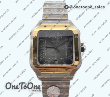 Реплика часов Cartier Santos de Cartier 40mm Stainless steel/Yellow gold Top-tier Копия один в один Gray Dial on Stainless steel/Yellow gold SmartLinks Bracelet MIYOTA 9015