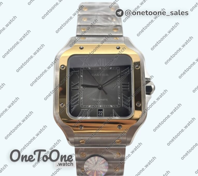 Реплика часов Cartier Santos de Cartier 40mm Stainless steel/Yellow gold Top-tier Копия один в один Gray Dial on Stainless steel/Yellow gold SmartLinks Bracelet MIYOTA 9015