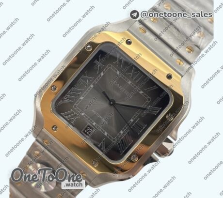 Реплика часов Cartier Santos de Cartier 40mm Stainless steel/Yellow gold Top-tier Копия один в один Gray Dial on Stainless steel/Yellow gold SmartLinks Bracelet MIYOTA 9015